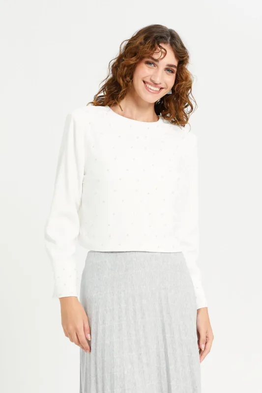 Women Ivory Embellished Pearl Blouse sold by Redtag