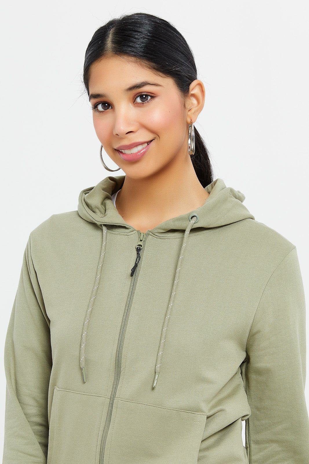 Women Olive Zip Through Hoodie sold by Redtag product image thumbnail 4