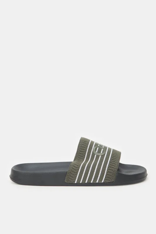Men Grey Embossed Upper Slide sold by Redtag