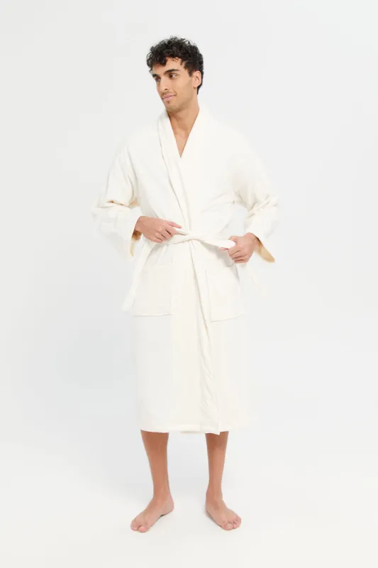Men Cream Knitted Bathrobe sold by Redtag