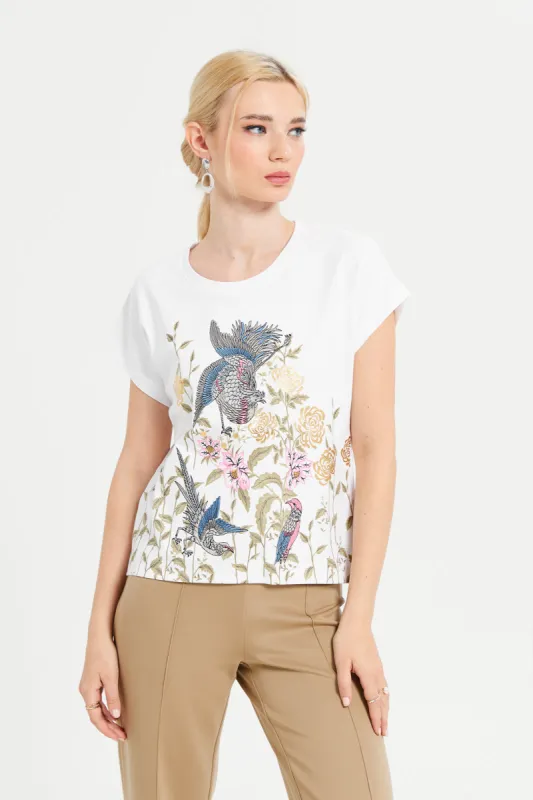 Women White Embellished T-Shirt sold by Redtag