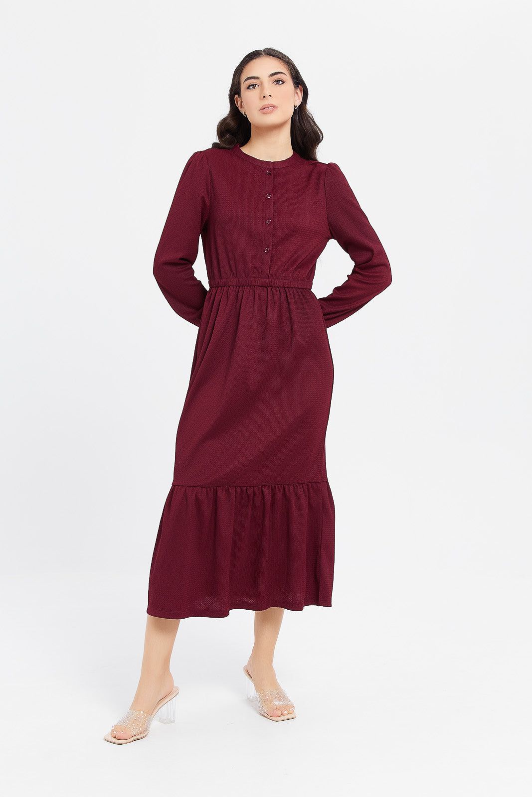 Women Burgundy Maxi Dress sold by Redtag