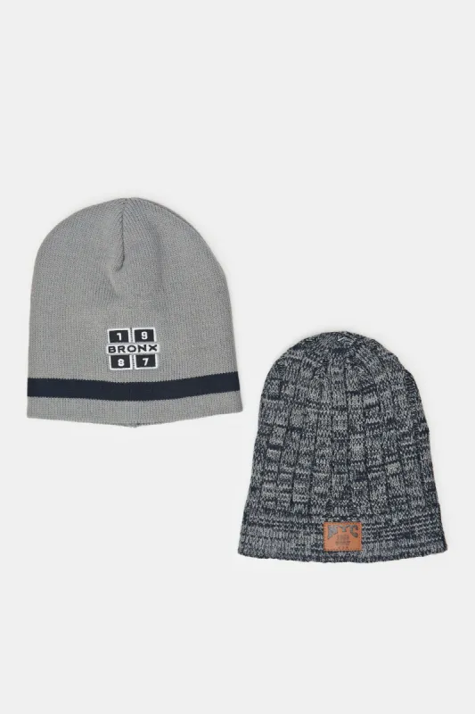 Men Grey Knitted Cap Set (Pack Of 2) sold by Redtag