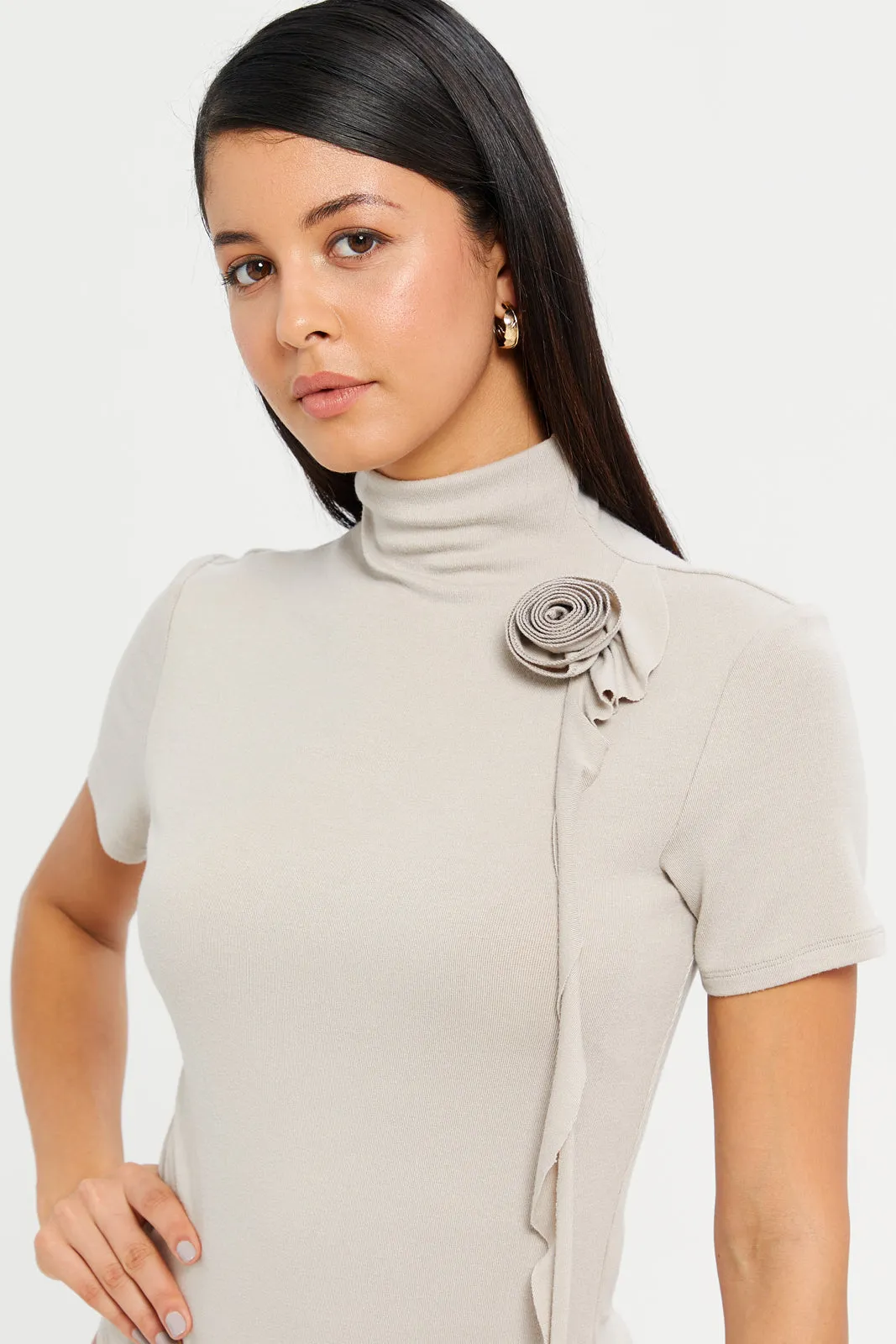 Women Beige Embellished High Neck Top sold by Redtag product image thumbnail 4