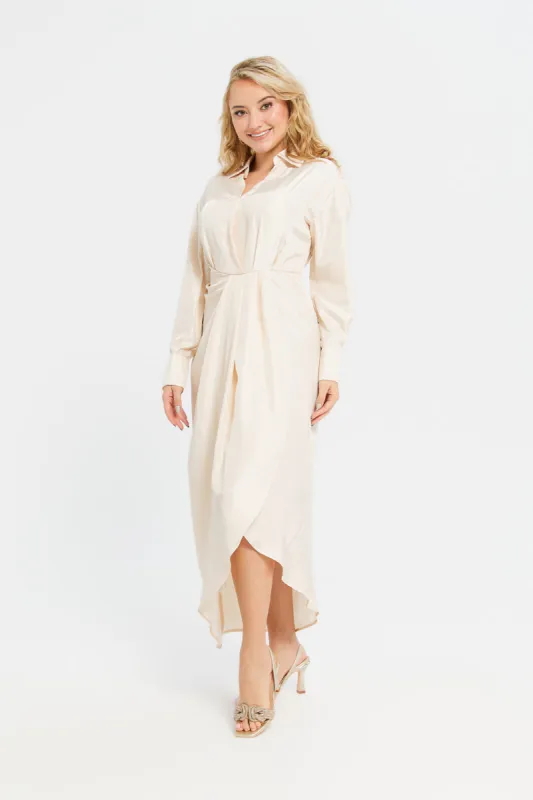 Woman Beige Wrapped Dress sold by Redtag