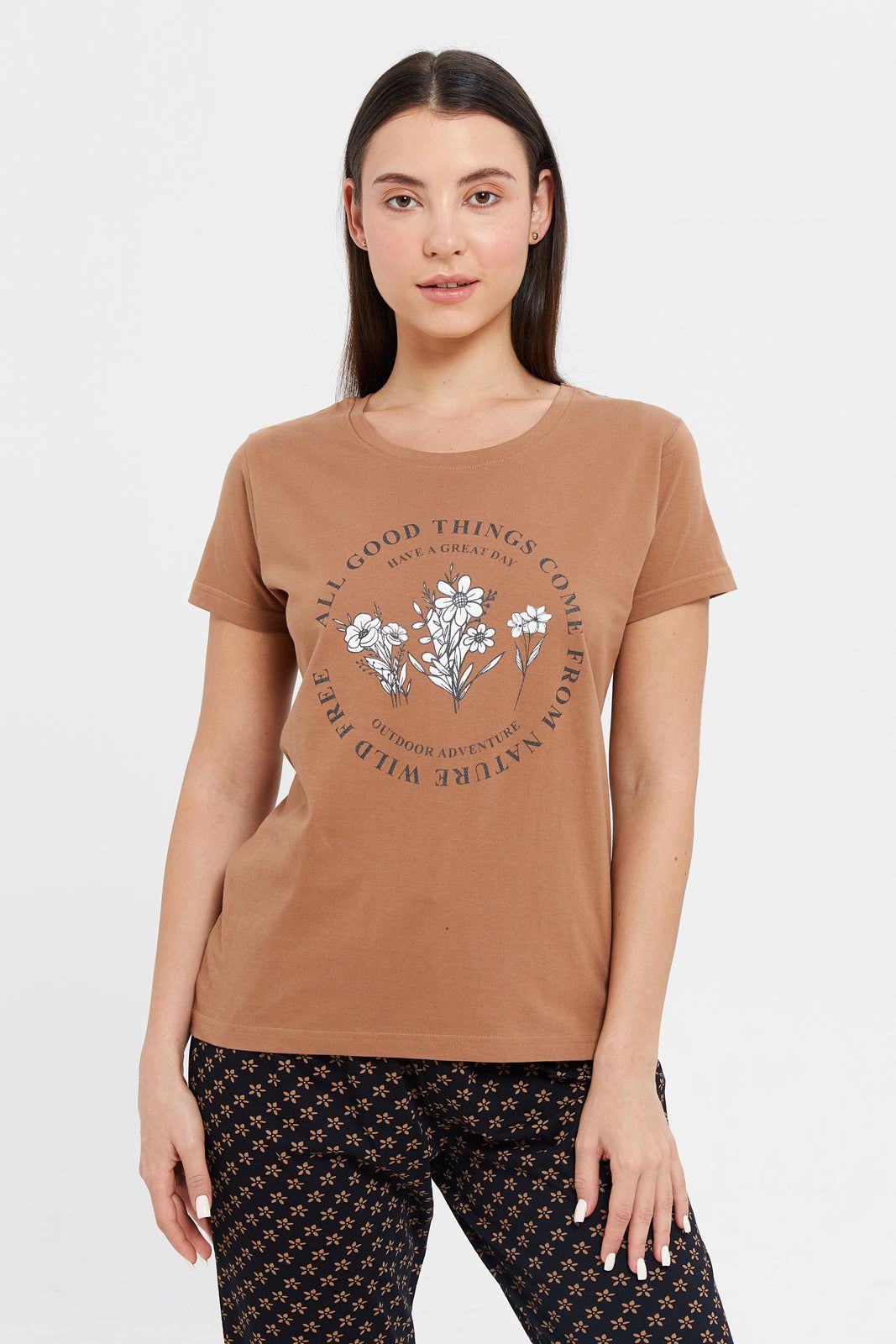 Women Brown And Black Printed Pyjama Set (2 Piece) sold by Redtag product image thumbnail 2