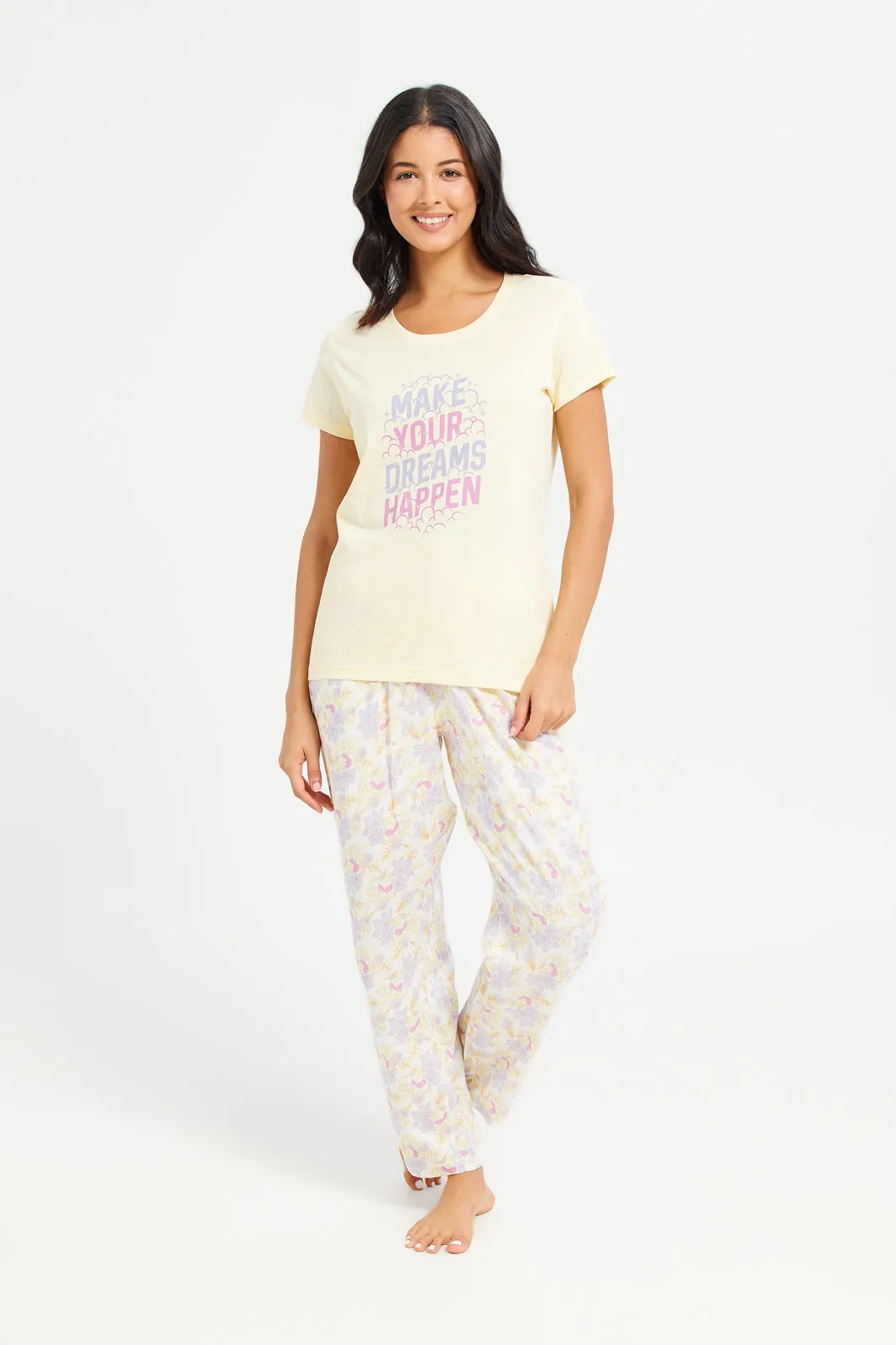 Women Yellow Printed Pyjama Set (2 Piece) sold by Redtag