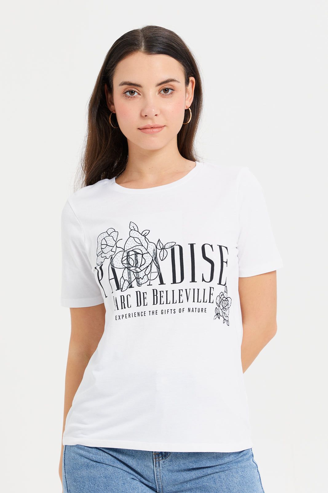 Women White Lace Embellished T-Shirt sold by Redtag