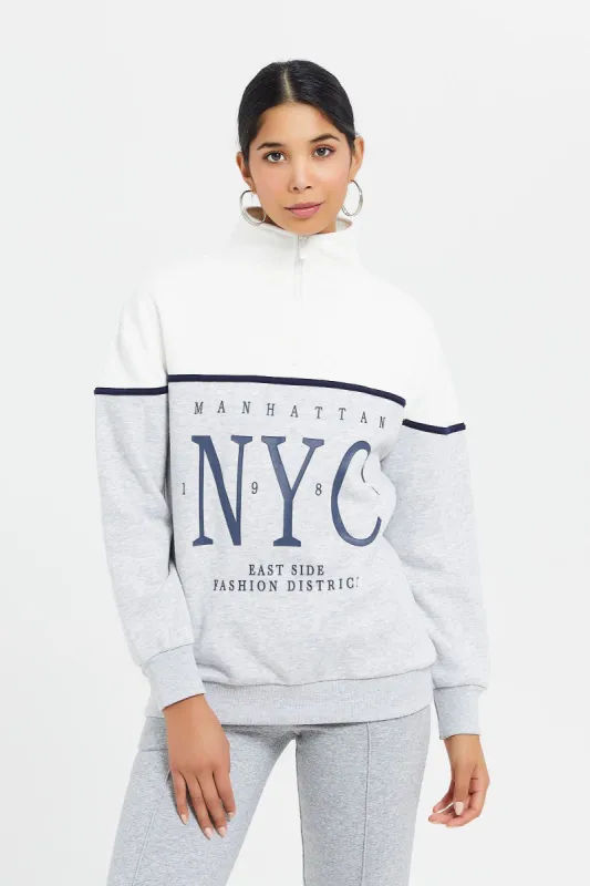 Women Grey And White Printed Sweatshirt sold by Redtag