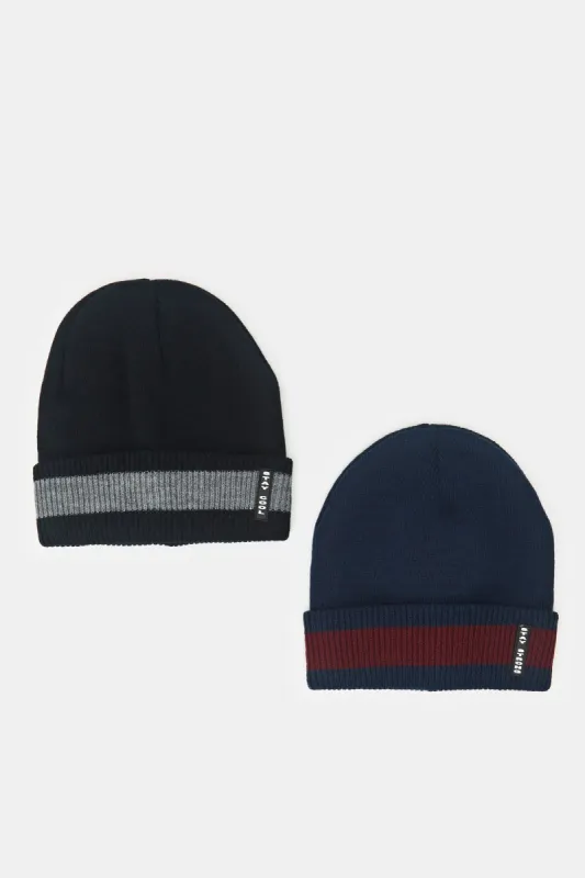 Men Black And Navy Knitted Cap Set (Pack Of 2) sold by Redtag
