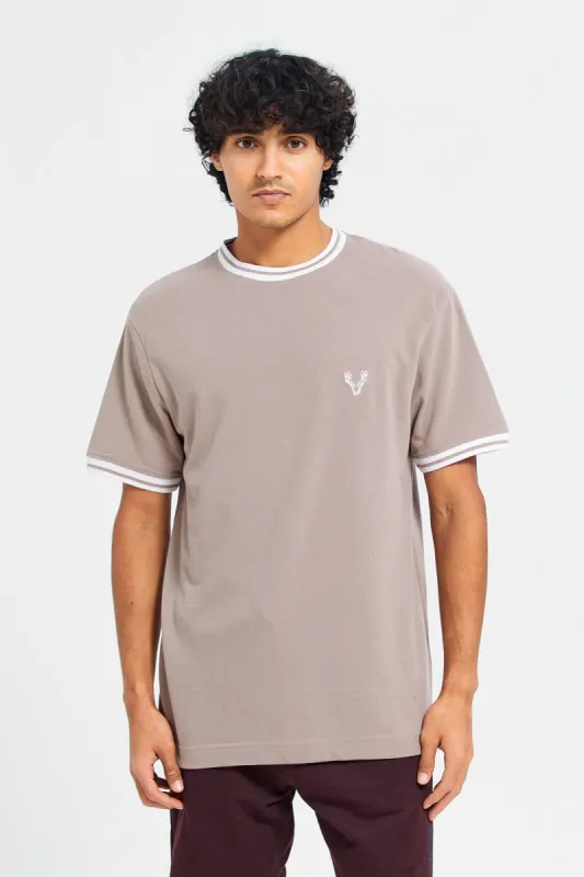 Men Brown Pique Logo T-Shirt sold by Redtag