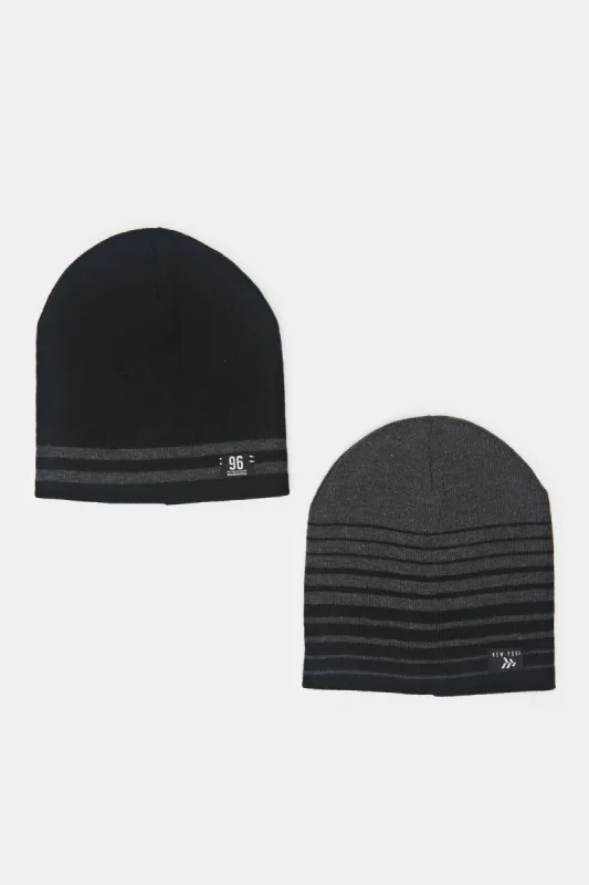 Men Black And Grey Knitted Cap Set (Pack Of 2) sold by Redtag