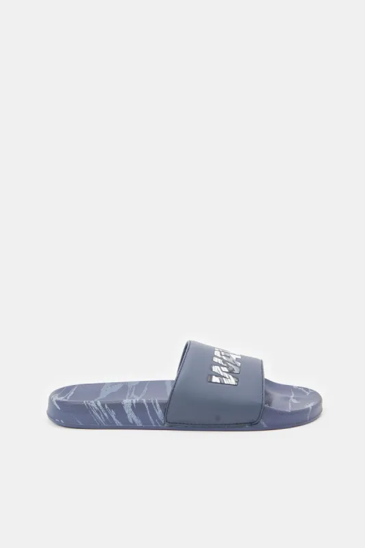 Men Navy Embossed Slide sold by Redtag