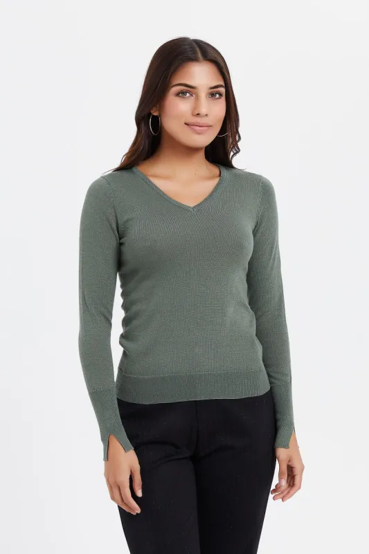 Women Olive Basic Pullover sold by Redtag