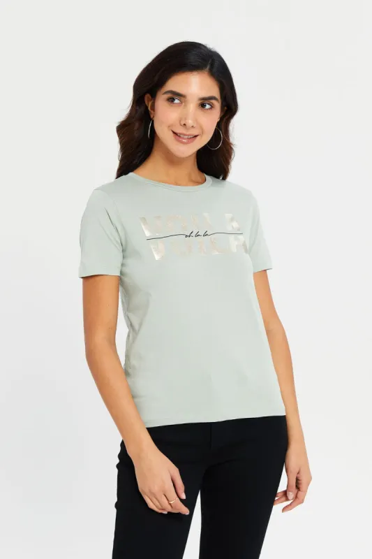 Women Mint Voila Embellished T-Shirt sold by Redtag