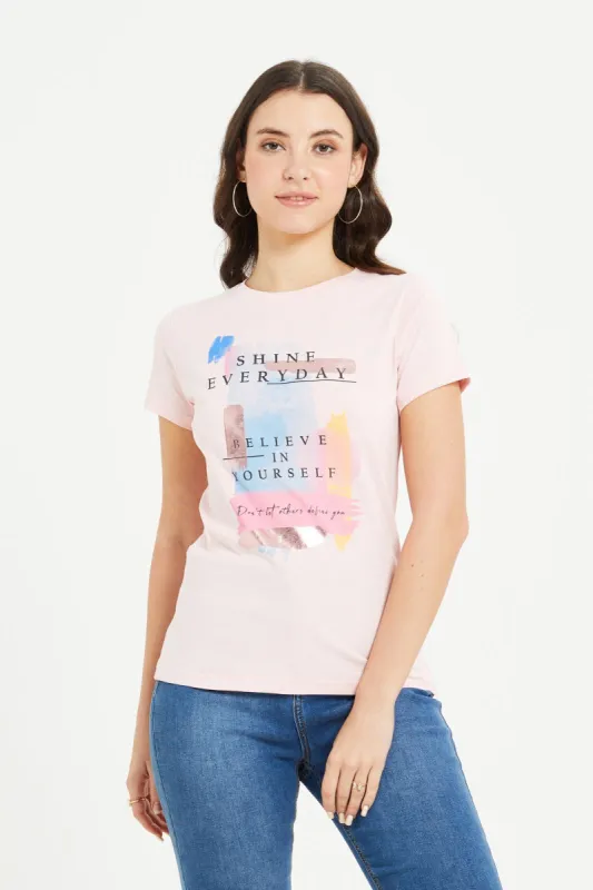 Women Mauve Heart Foil T-Shirt sold by Redtag