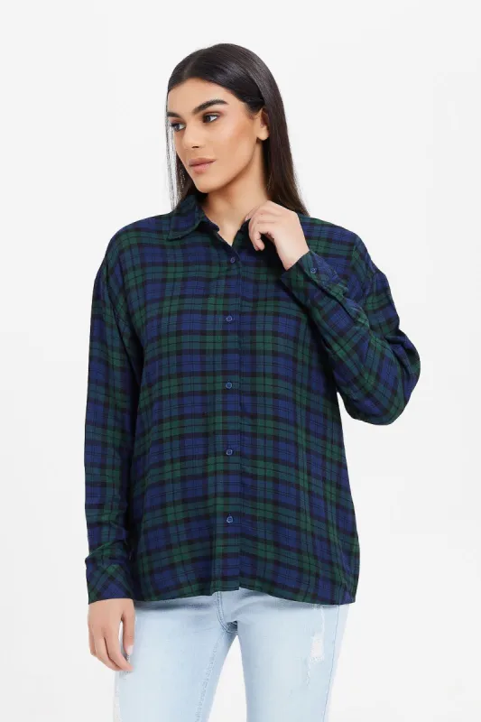 Women Navy Checkered Shirt sold by Redtag