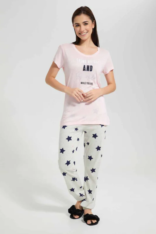 Pink And White Printed Pyjama Set (2 Piece) sold by Redtag