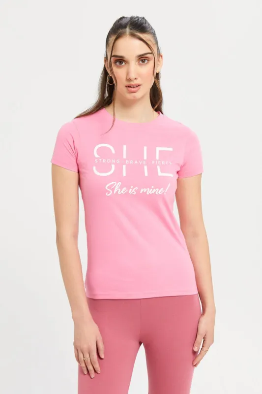 Women Pink She Is Mine Printed T-Shirt sold by Redtag