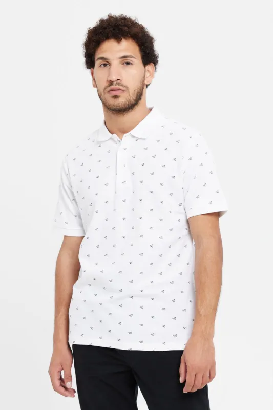 Men White Printed Polo Shirt sold by Redtag
