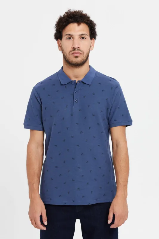 Men Blue Printed Polo Shirt sold by Redtag