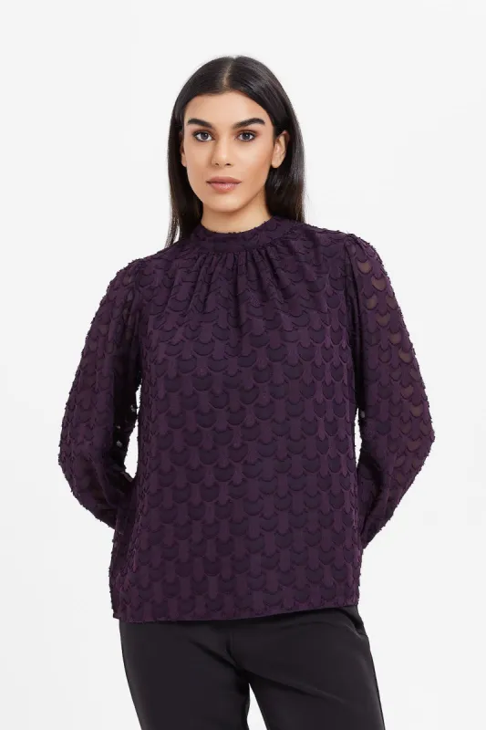 Women Purple Jacquard Blouse sold by Redtag