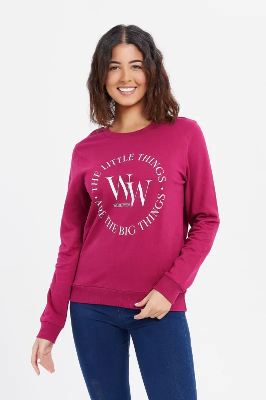 Women Fuschia Printed Sweatshirt sold by Redtag
