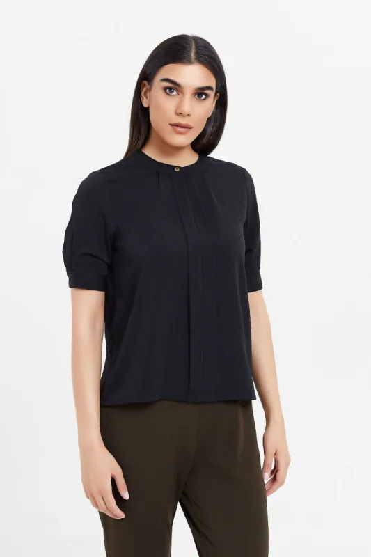 Women Black Pleated Blouse sold by Redtag