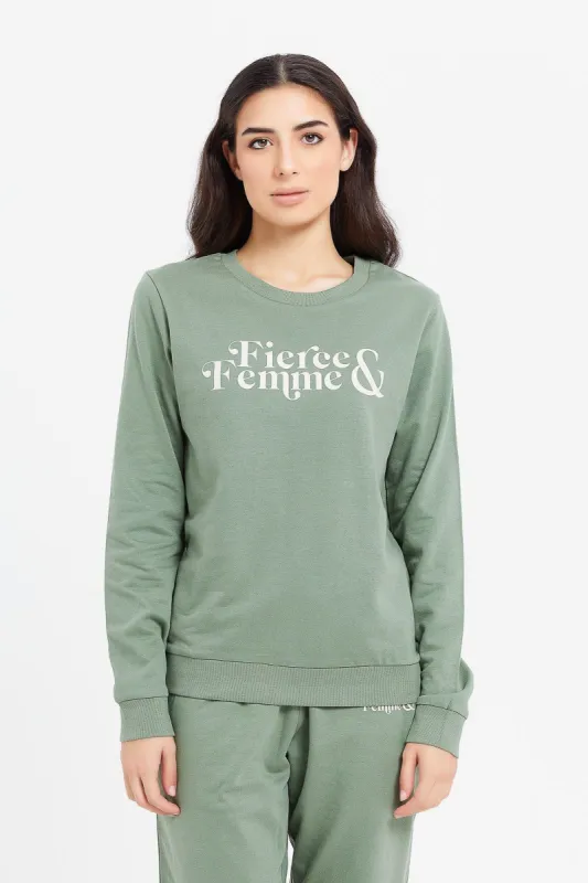 Women Green Printed Sweatshirt sold by Redtag