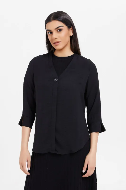 Women Black Front Button Blouse sold by Redtag