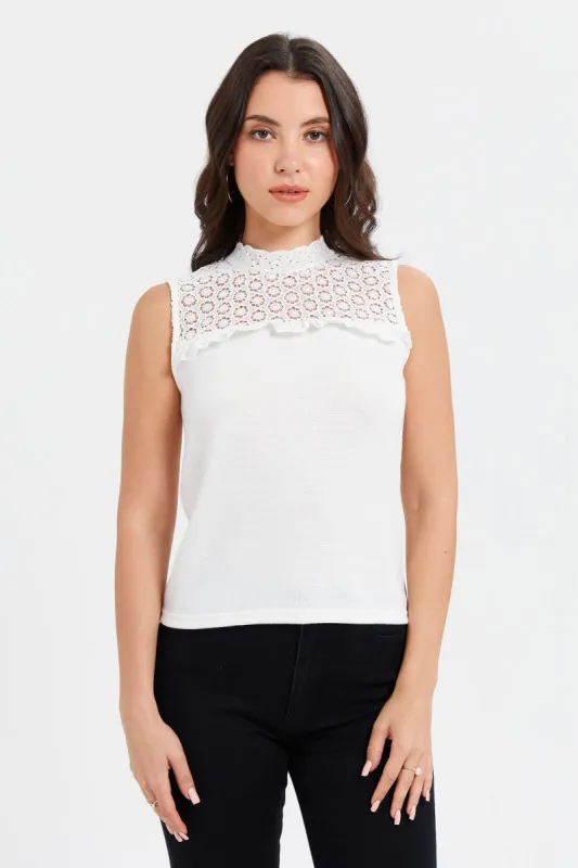 Women Ivory Knitted Crochet Top sold by Redtag
