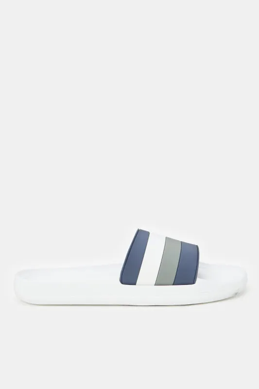 Men White Striped Slide sold by Redtag