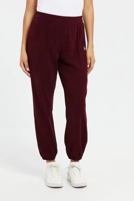 Women Burgundy Waffle Jogger sold by Redtag