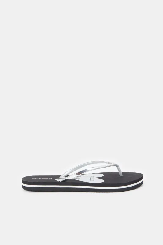 Women Silver Slogan Flip Flop sold by Redtag