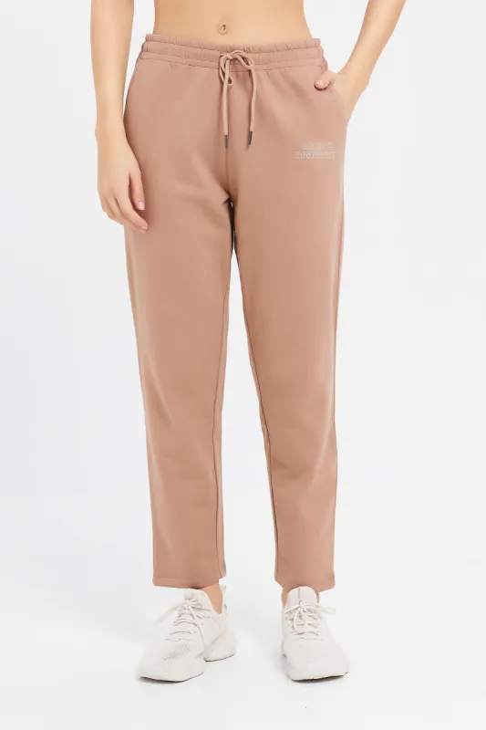 Women Taupe Placement Print Jogger sold by Redtag