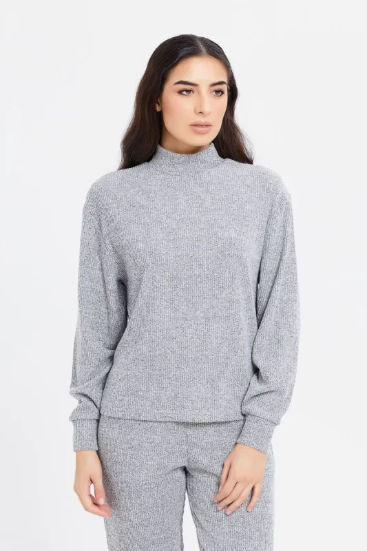Women Grey Knitted Batwing Pullover sold by Redtag