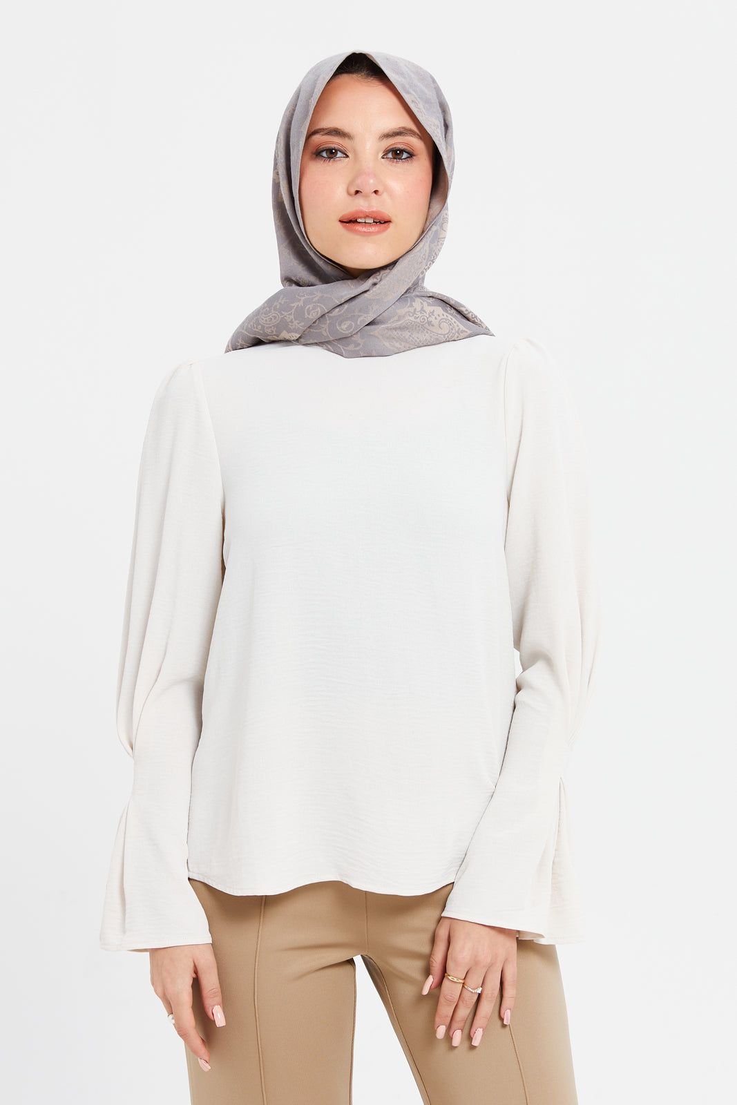 Women Ivory Ruffle Neck Top With Sleeve Details sold by Redtag