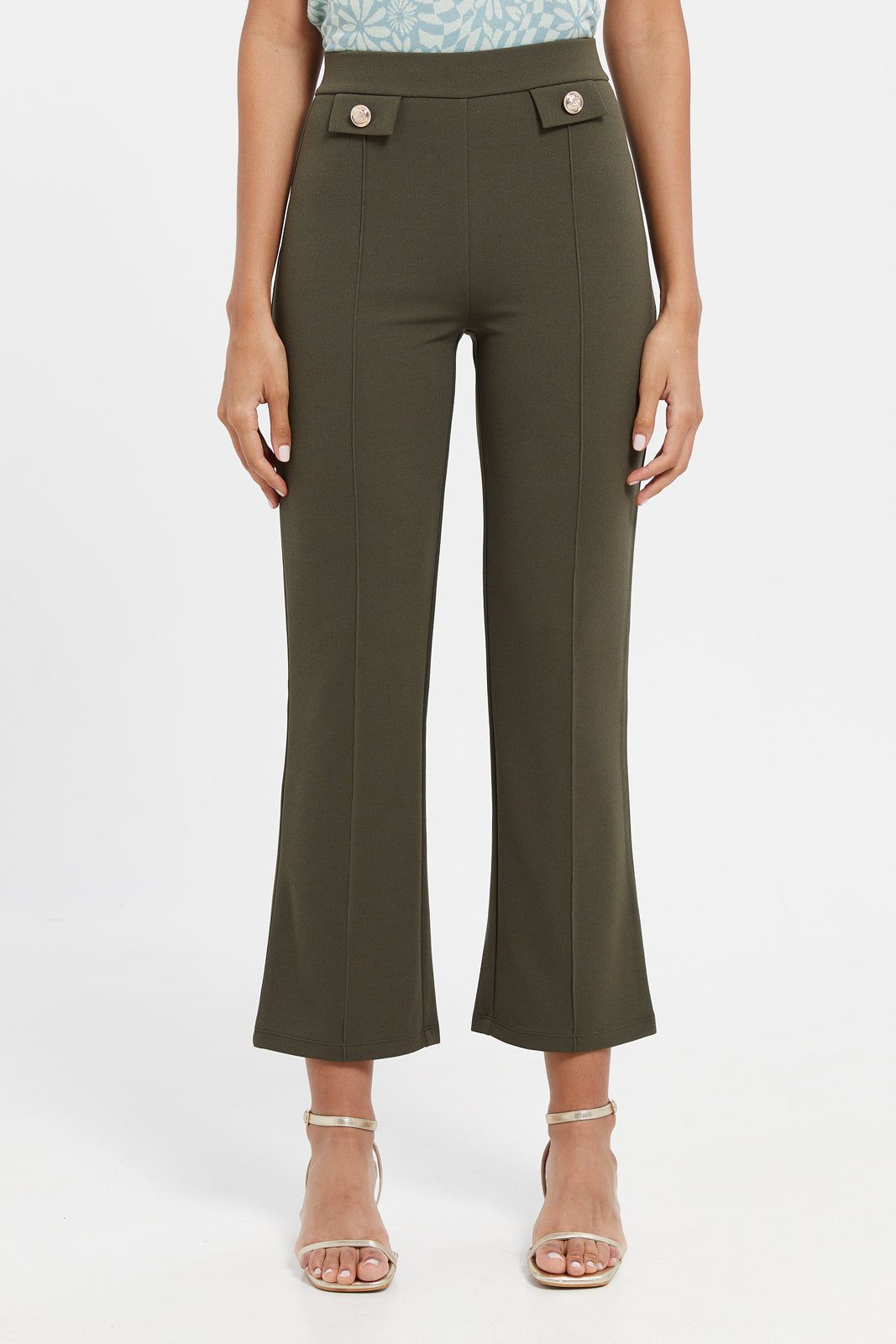 Women Olive Straight Trousers sold by Redtag
