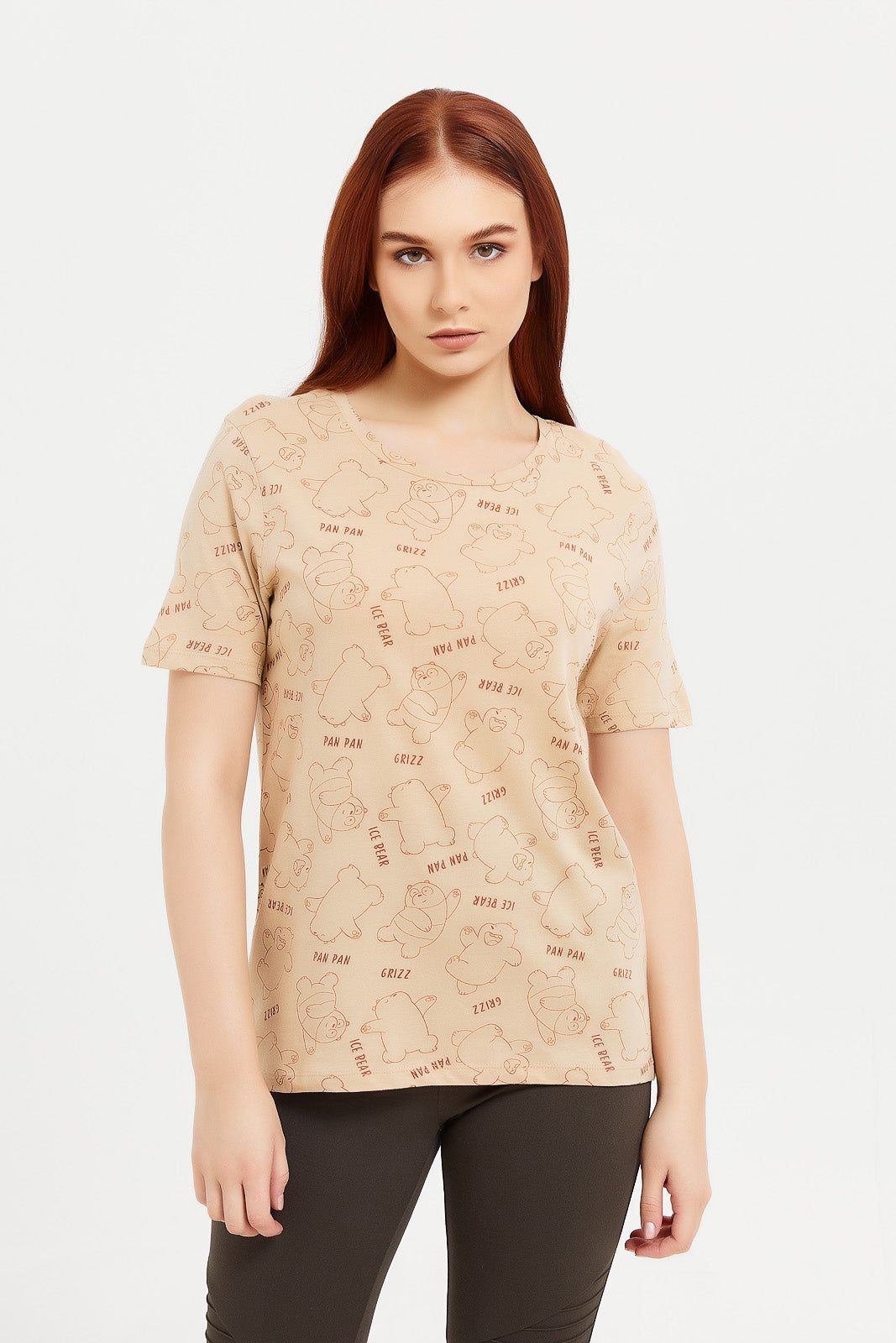 Women Beige Bears Printed T-Shirt sold by Redtag