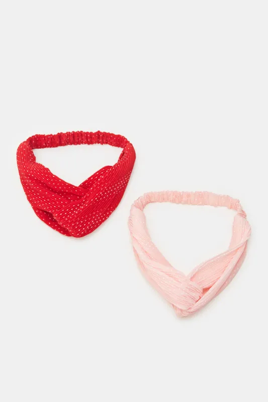 Women Pink And Red Printed Hair Wrap Set (2 Piece) sold by Redtag