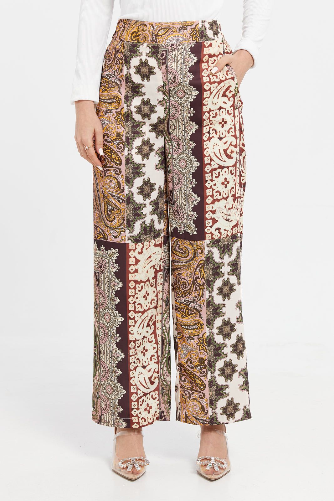 Women Multicolour Printed Wide Leg Trousers sold by Redtag