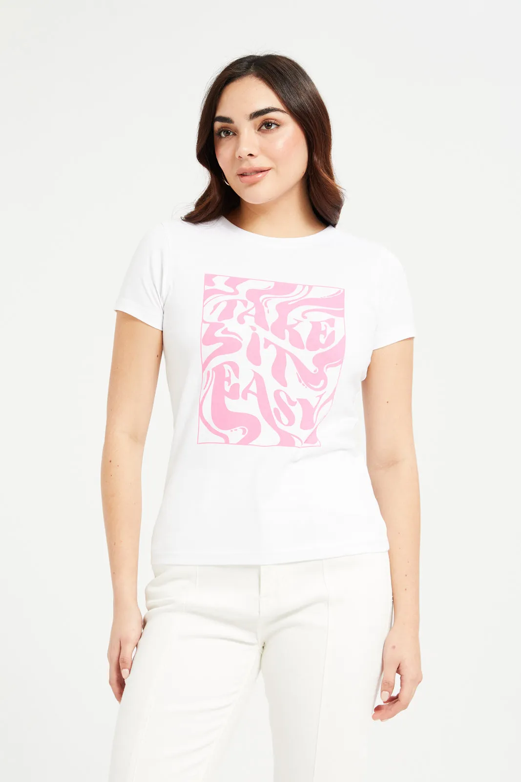 Women White Take It Easy Printed T-Shirt sold by Redtag