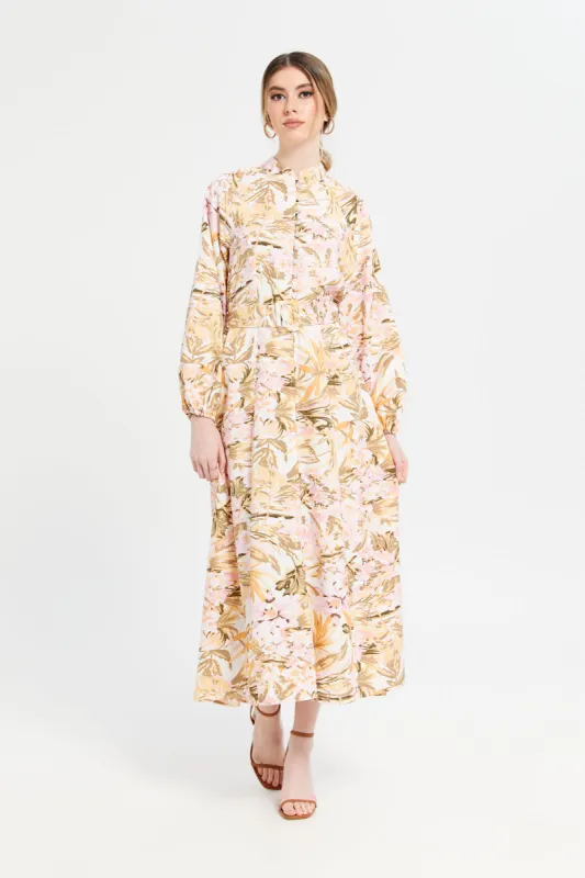 Women Cream Printed Maxi Dress sold by Redtag