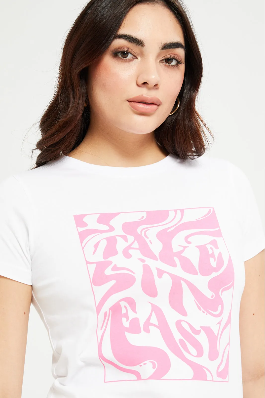 Women White Take It Easy Printed T-Shirt sold by Redtag product image thumbnail 4