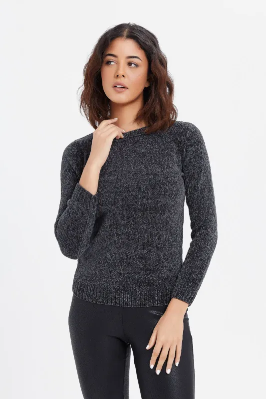 Women Black Chenille Pullover sold by Redtag