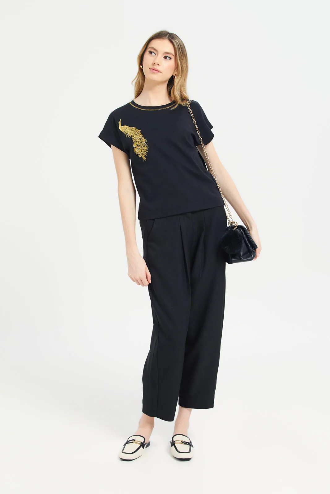 Women Black Embroidered T-Shirt sold by Redtag product image thumbnail 2