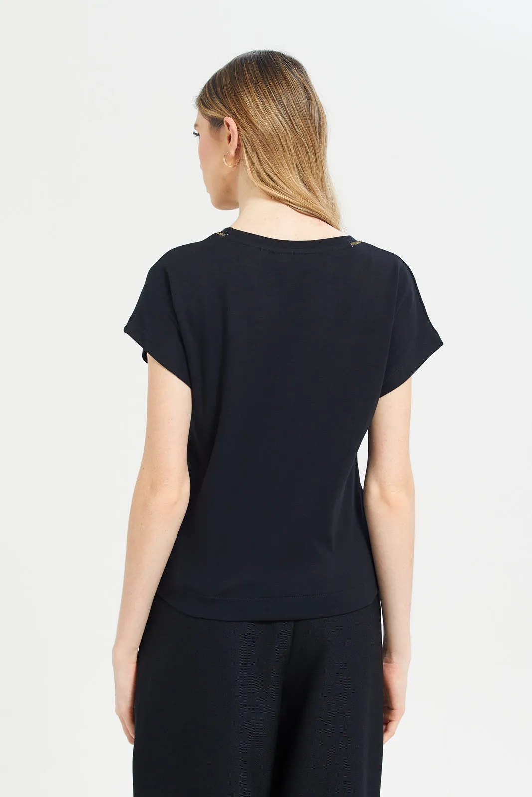 Women Black Embroidered T-Shirt sold by Redtag product image thumbnail 3