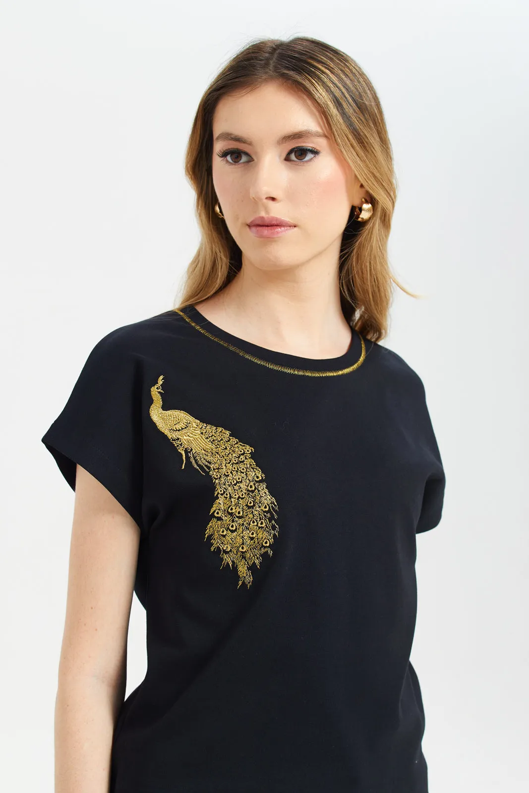 Women Black Embroidered T-Shirt sold by Redtag product image thumbnail 4