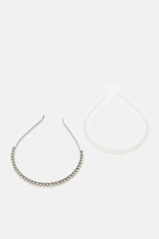 Women Silver And White Embellished Headband (2 Piece) sold by Redtag