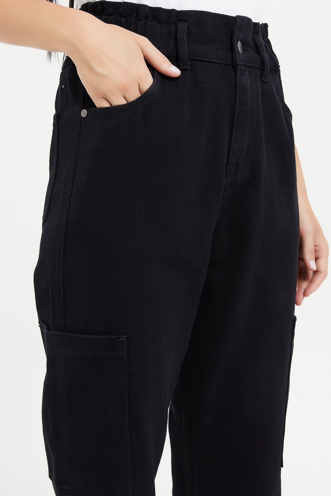 Women Black Paper Bag Waist Jeans sold by Redtag product image thumbnail 4